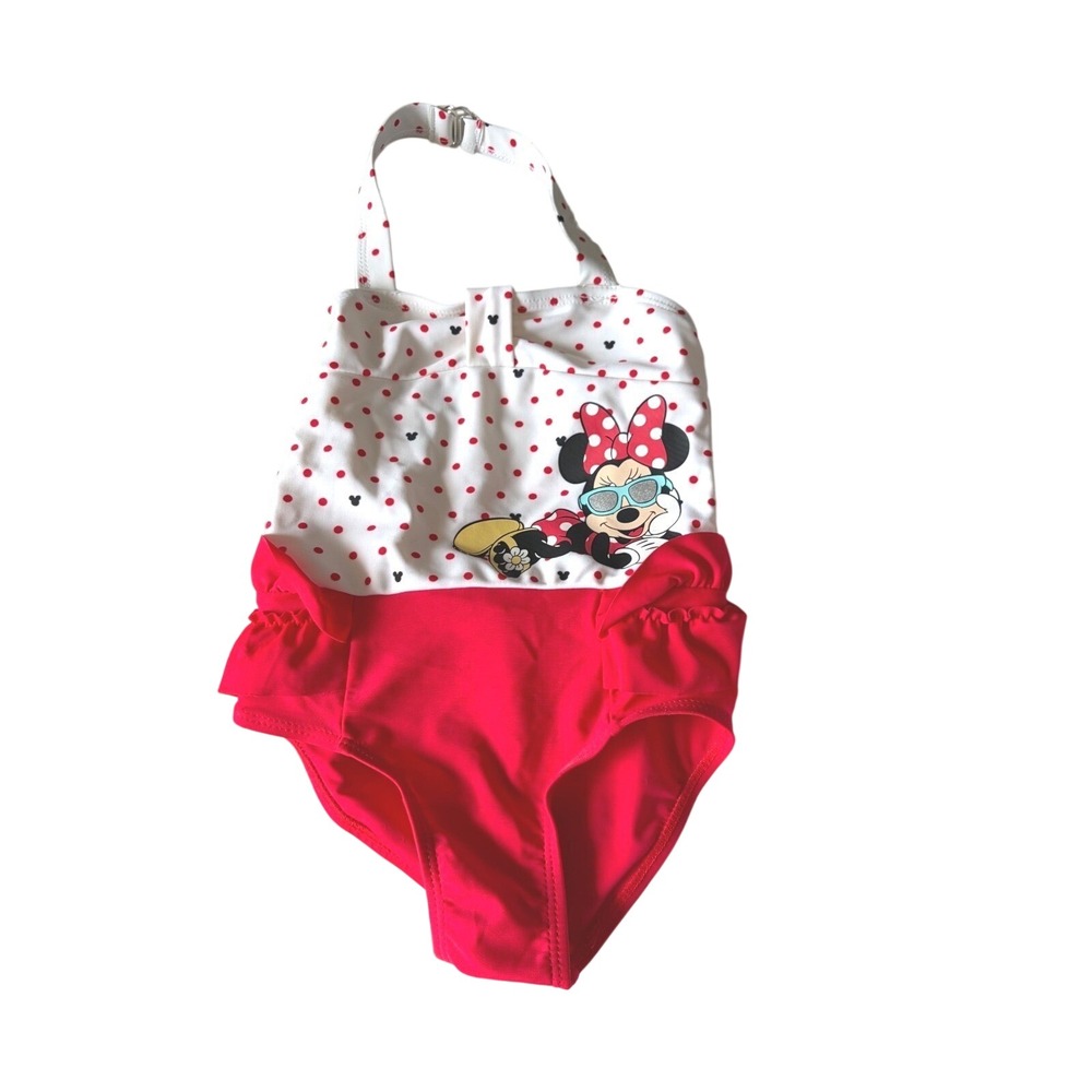 Disney Minnie Mouse Baby Girls Red Polka Dot One Piece Swimsuit 9-12M Halter